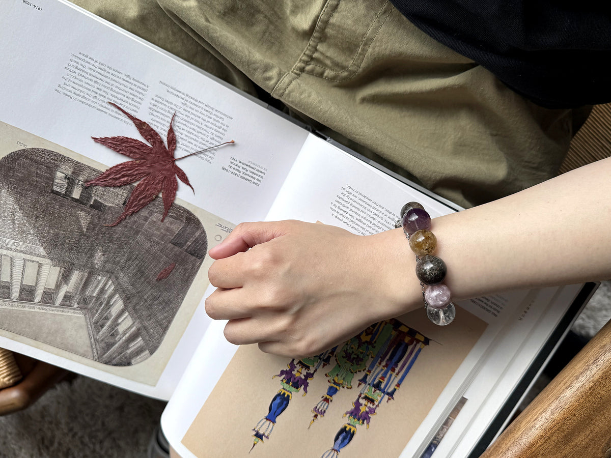 One-of-one crystal bracelets, selected for texture and meaning.